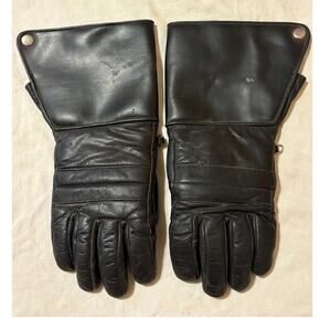 Insulated Black Leather Biker Moto Gauntlet Gloves First Mfg Thinsulate Medium